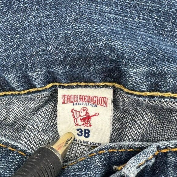 True Religion Medium Wash Distressed Straight Flared Jeans Mens Size 38 - Picture 5 of 9